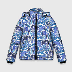 Куртка зимняя для мальчика Рыбы-птицы Узоры, цвет: 3D-светло-серый
