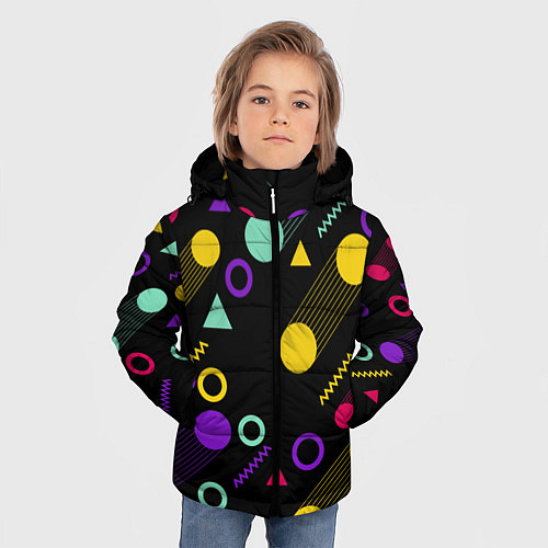 Зимняя куртка для мальчика Круги и Треугольники / 3D-Черный – фото 3
