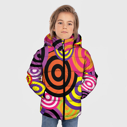 Зимняя куртка для мальчика Аннотация разноцветных кругов / 3D-Черный – фото 3