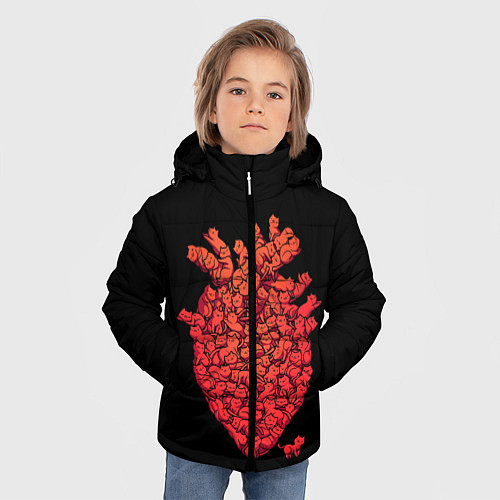 Зимняя куртка для мальчика Сердце Из Котиков / 3D-Черный – фото 3