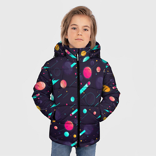 Зимняя куртка для мальчика Космические движения комет / 3D-Черный – фото 3