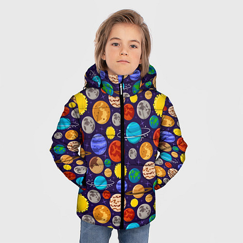 Зимняя куртка для мальчика Мультяшные планеты / 3D-Черный – фото 3