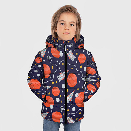 Зимняя куртка для мальчика Корабли, планеты и спутники / 3D-Черный – фото 3
