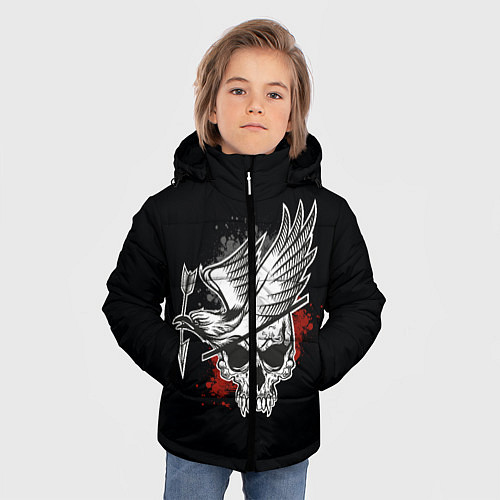Зимняя куртка для мальчика Череп с птицей со стрелой / 3D-Черный – фото 3