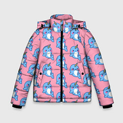 Куртка зимняя для мальчика Дельфинчики Единорожки, цвет: 3D-черный