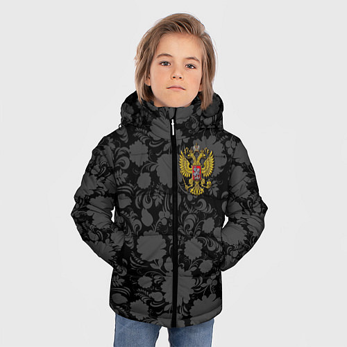 Зимняя куртка для мальчика Герб России Хохлома / 3D-Черный – фото 3