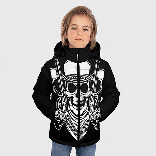 Зимняя куртка для мальчика Череп ковбоя с пистолетами / 3D-Черный – фото 3