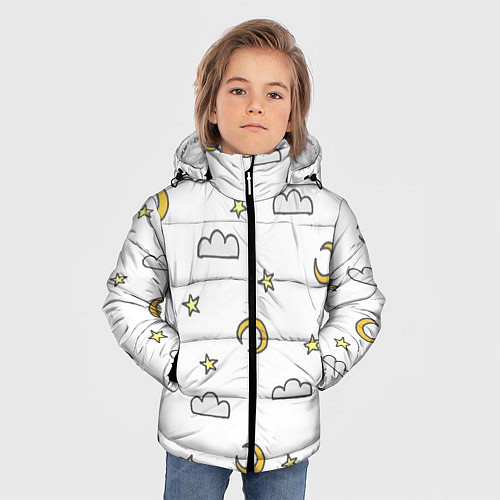 Зимняя куртка для мальчика Луна, звезды и облака / 3D-Черный – фото 3