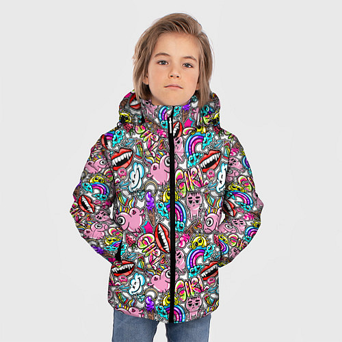 Зимняя куртка для мальчика Сумасшедший стикербомб / 3D-Черный – фото 3