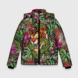 Куртка зимняя для мальчика Тигр кусает змею, цвет: 3D-светло-серый