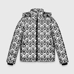 Куртка зимняя для мальчика Берсерк много логотипов, цвет: 3D-черный
