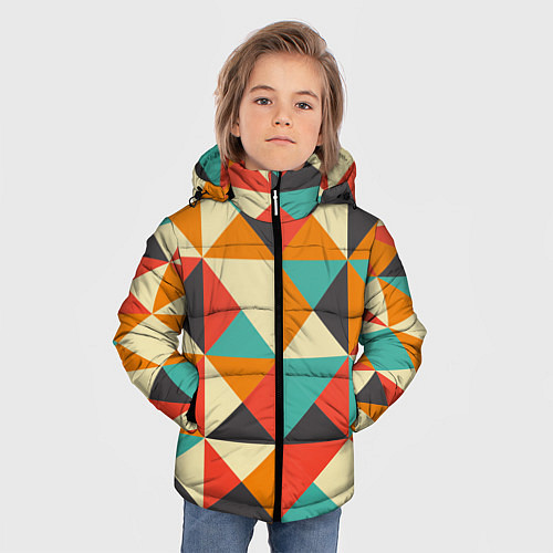 Зимняя куртка для мальчика Треугольники / 3D-Черный – фото 3