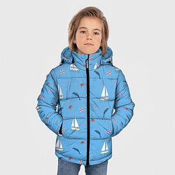 Куртка зимняя для мальчика Море, дельфины, парусник, цвет: 3D-черный — фото 2