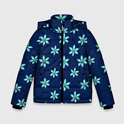 Куртка зимняя для мальчика Цветы Голубые, цвет: 3D-черный