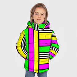 Куртка зимняя для мальчика Полосатый неоновый модный узор, цвет: 3D-черный — фото 2