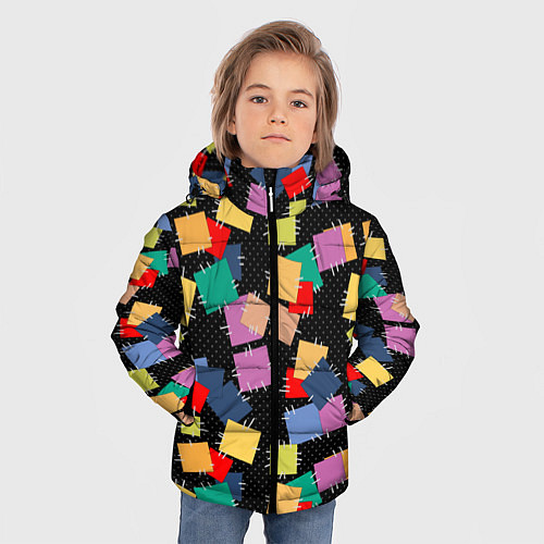 Зимняя куртка для мальчика Заплатки на черном фоне / 3D-Черный – фото 3