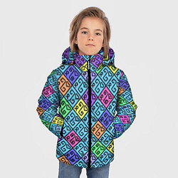 Куртка зимняя для мальчика Неоновый яркий абстрактный узо, цвет: 3D-черный — фото 2