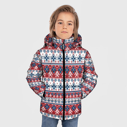 Зимняя куртка для мальчика Этнический красно-синий узор / 3D-Черный – фото 3