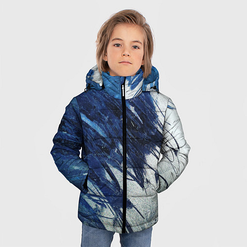Зимняя куртка для мальчика Серо-синее абстрактное / 3D-Черный – фото 3