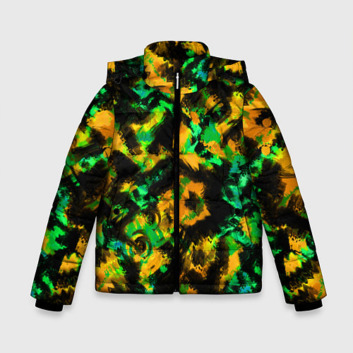 Зимняя куртка для мальчика Абстрактный желто-зеленый узор / 3D-Светло-серый – фото 1