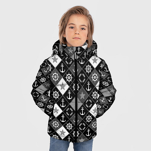 Зимняя куртка для мальчика Черно-белый морской плед / 3D-Черный – фото 3