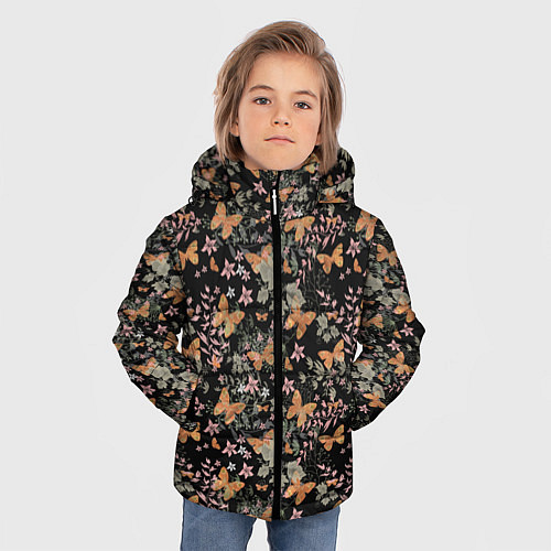 Зимняя куртка для мальчика Ретро узор Бабочки / 3D-Черный – фото 3