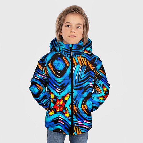 Зимняя куртка для мальчика Желто-синий абстрактный узор / 3D-Черный – фото 3