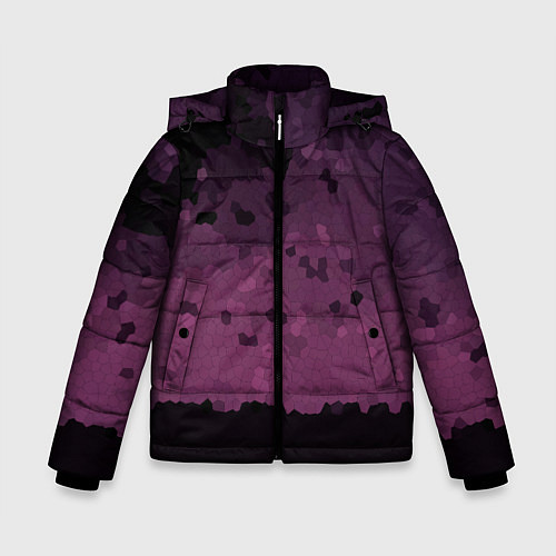 Зимняя куртка для мальчика Мозаичный узор в черно бордовом цвете / 3D-Светло-серый – фото 1
