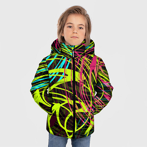 Зимняя куртка для мальчика Разноцветные спирали / 3D-Черный – фото 3