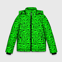 Куртка зимняя для мальчика Черепа на кислотно-зеленом фоне, цвет: 3D-красный