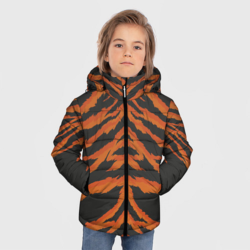 Зимняя куртка для мальчика Шкура тигра оранжевая / 3D-Черный – фото 3