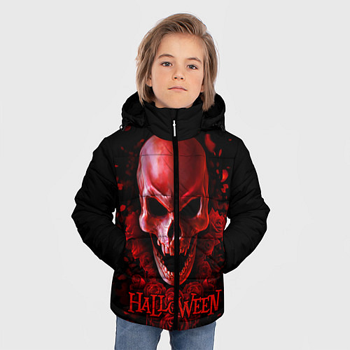 Зимняя куртка для мальчика Красный череп в кровавых розах / 3D-Черный – фото 3