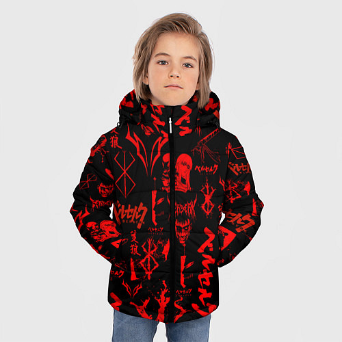 Зимняя куртка для мальчика БЕРСЕРК ПАТТЕРН СИМВОЛИКА КЛЕЙМО / 3D-Черный – фото 3
