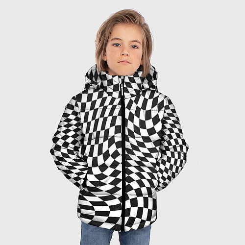 Зимняя куртка для мальчика Черно-белая клетка Black and white squares / 3D-Черный – фото 3