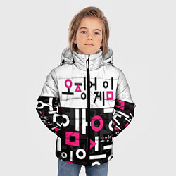 Куртка зимняя для мальчика ИГРА В КАЛЬМАРА, УЗОР ИЕРОГЛИФЫ, цвет: 3D-светло-серый — фото 2