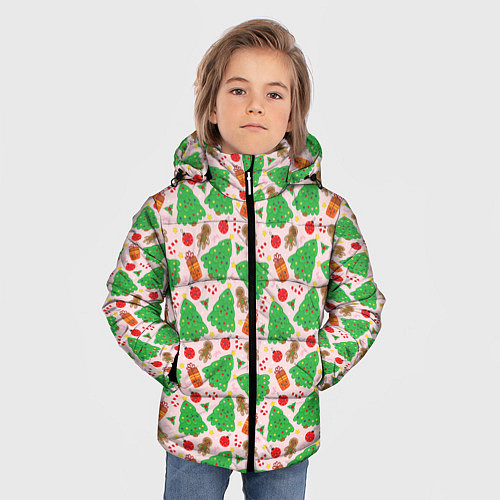 Зимняя куртка для мальчика Новогодние ёлки и подарки / 3D-Черный – фото 3