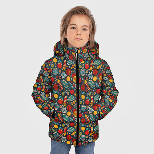 Зимняя куртка для мальчика Новогодняя Праздничная Символика / 3D-Черный – фото 3