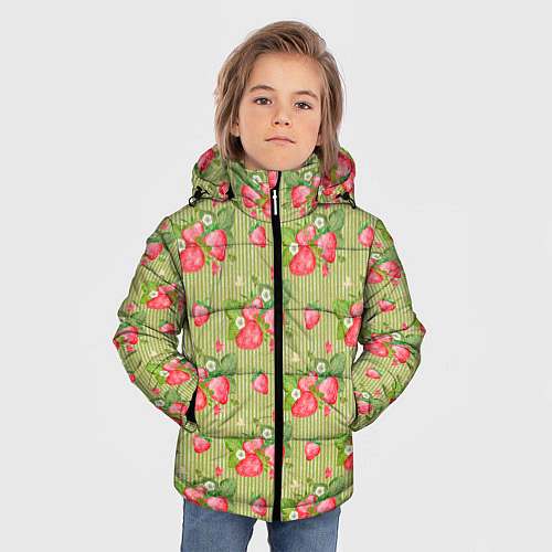 Зимняя куртка для мальчика Клубничка паттерн / 3D-Черный – фото 3