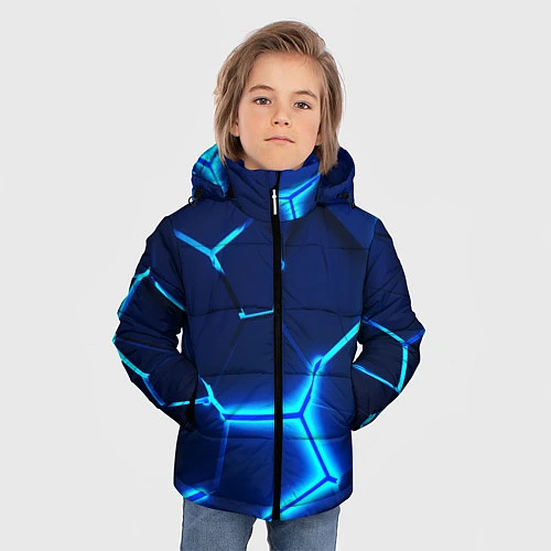 Зимняя куртка для мальчика 3D ПЛИТЫ NEON STEEL НЕОНОВЫЕ ПЛИТЫ / 3D-Черный – фото 3