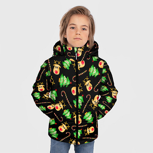 Зимняя куртка для мальчика Олени, елки и карамель / 3D-Черный – фото 3