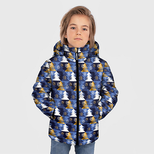 Зимняя куртка для мальчика Ёлочки - Снежинки / 3D-Черный – фото 3