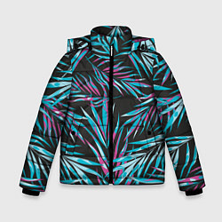 Куртка зимняя для мальчика Листья Пальм Неон, цвет: 3D-черный