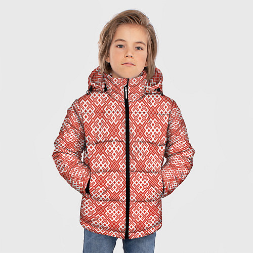 Зимняя куртка для мальчика Славянская Обережная Вышивка / 3D-Красный – фото 3