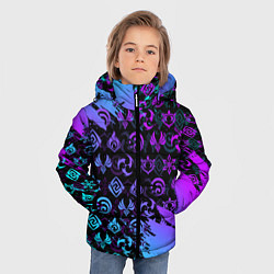 Куртка зимняя для мальчика GENSHIN NEON PATTERN SYMBOL НЕОН ЭМБЛЕМЫ, цвет: 3D-черный — фото 2