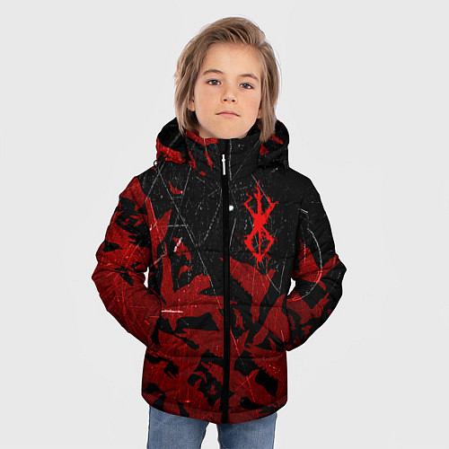 Зимняя куртка для мальчика БЕРСЕРК КЛЕЙМО ЛОГО СТАЯ ВОРОН, RED CROW / 3D-Черный – фото 3