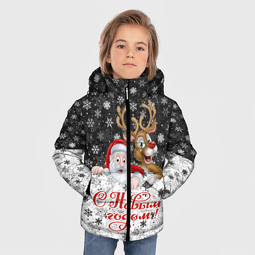 Зимняя куртка для мальчика С Новым Годом дед мороз и олень / 3D-Черный – фото 3