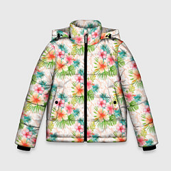 Куртка зимняя для мальчика Гавайские цветы, цвет: 3D-черный