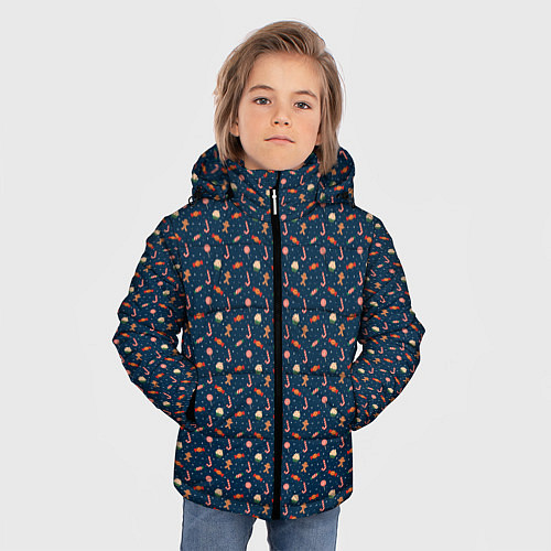 Зимняя куртка для мальчика Новогодний фон / 3D-Черный – фото 3