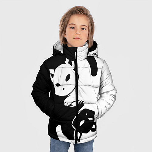 Зимняя куртка для мальчика Черный и белый кот кувыркаются / 3D-Светло-серый – фото 3