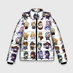 Куртка зимняя для мальчика Все герои Геншин Импакта чиби паттерн, цвет: 3D-светло-серый